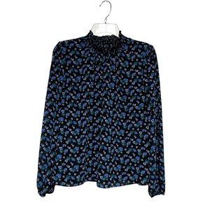 J Crew Navy Floral long Sleeve Top Size Medium